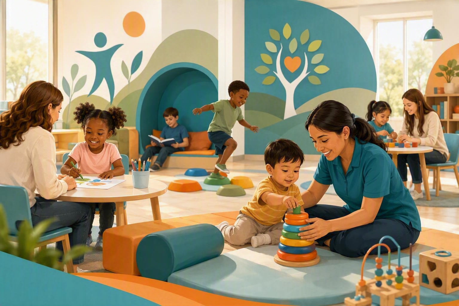 Therapists and children at SMILES Child Development Centre